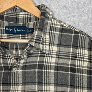 Ralph Lauren Plaid Brushed Flannel Shirt-Gray/White-Men Size XXL